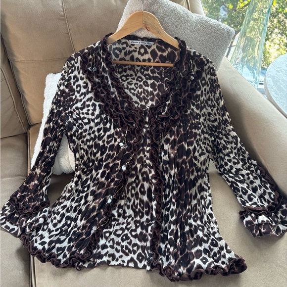 Signature by Larry Levine Tops - Vintage Signature by Larry Levine Animal Print Blouse with Ruffle Detail
